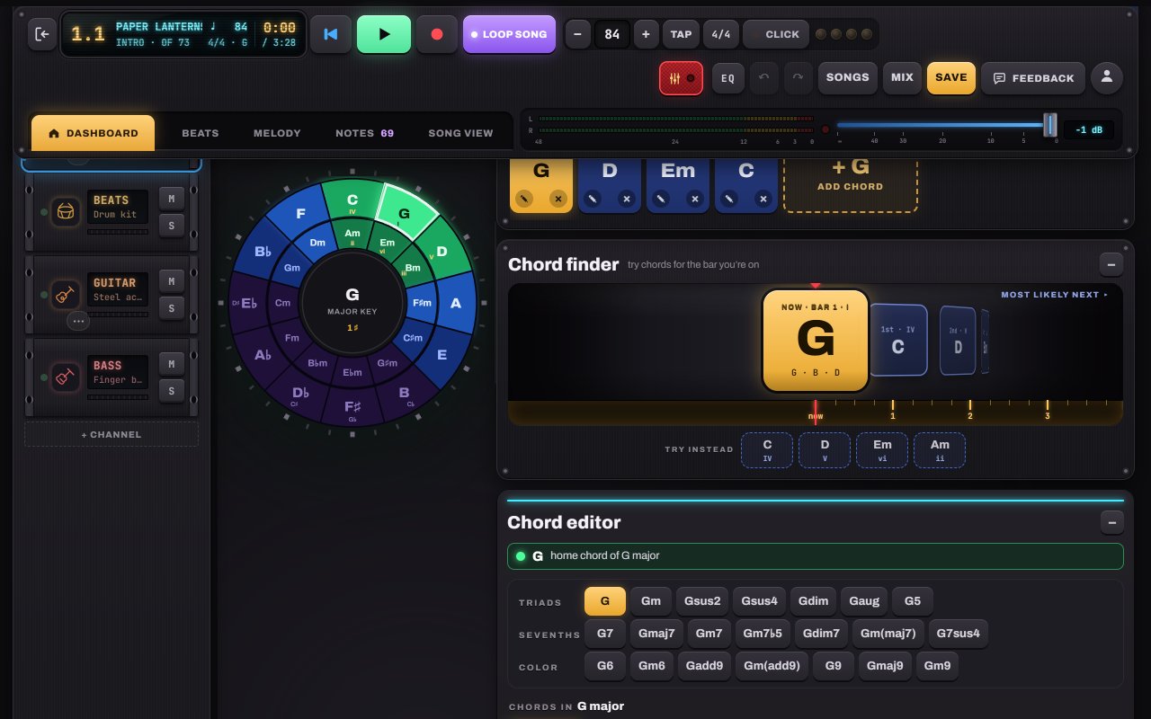The Chord finder suggesting the most likely next chords
