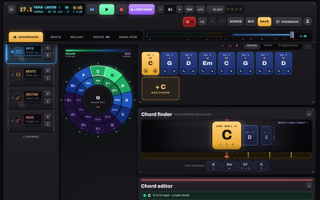 Choosing a key on the circle of fifths in Notes to Play