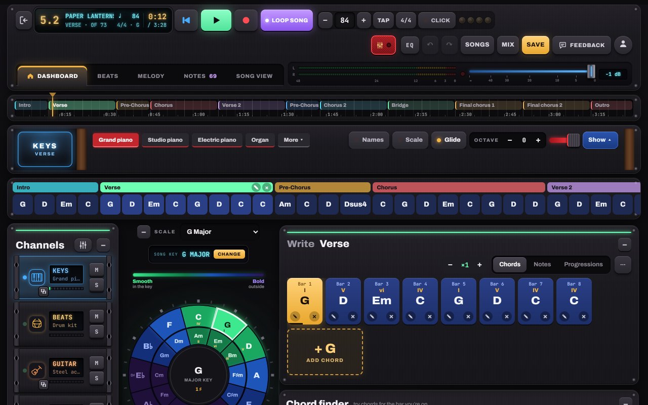 The Notes to Play dashboard