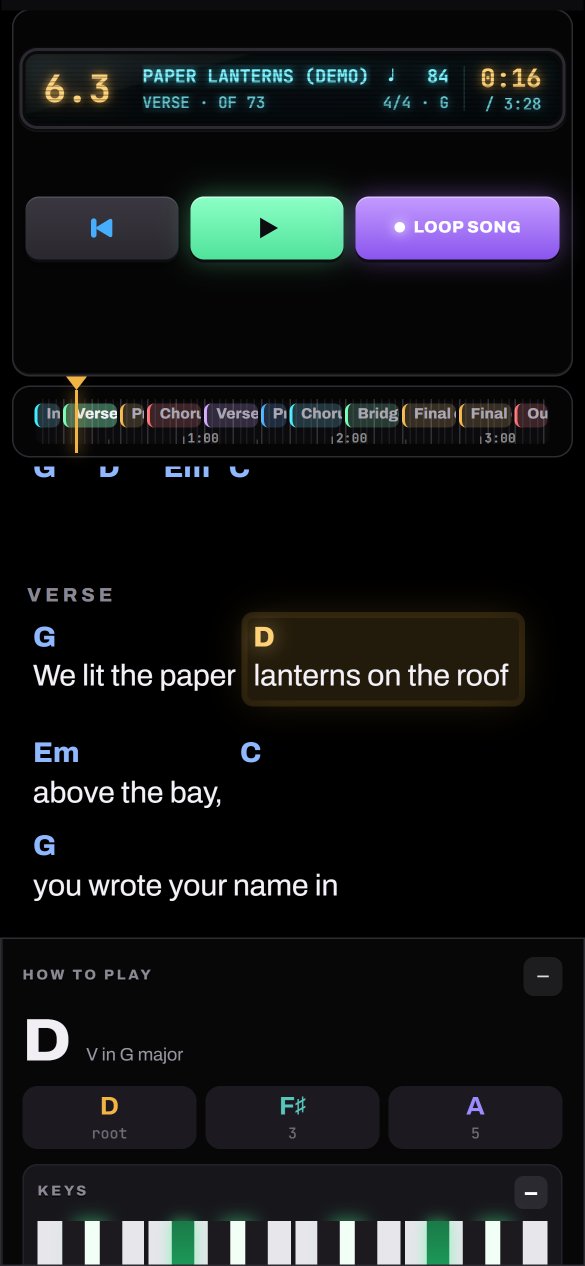 Concert view on a phone: chords and lyrics in big type