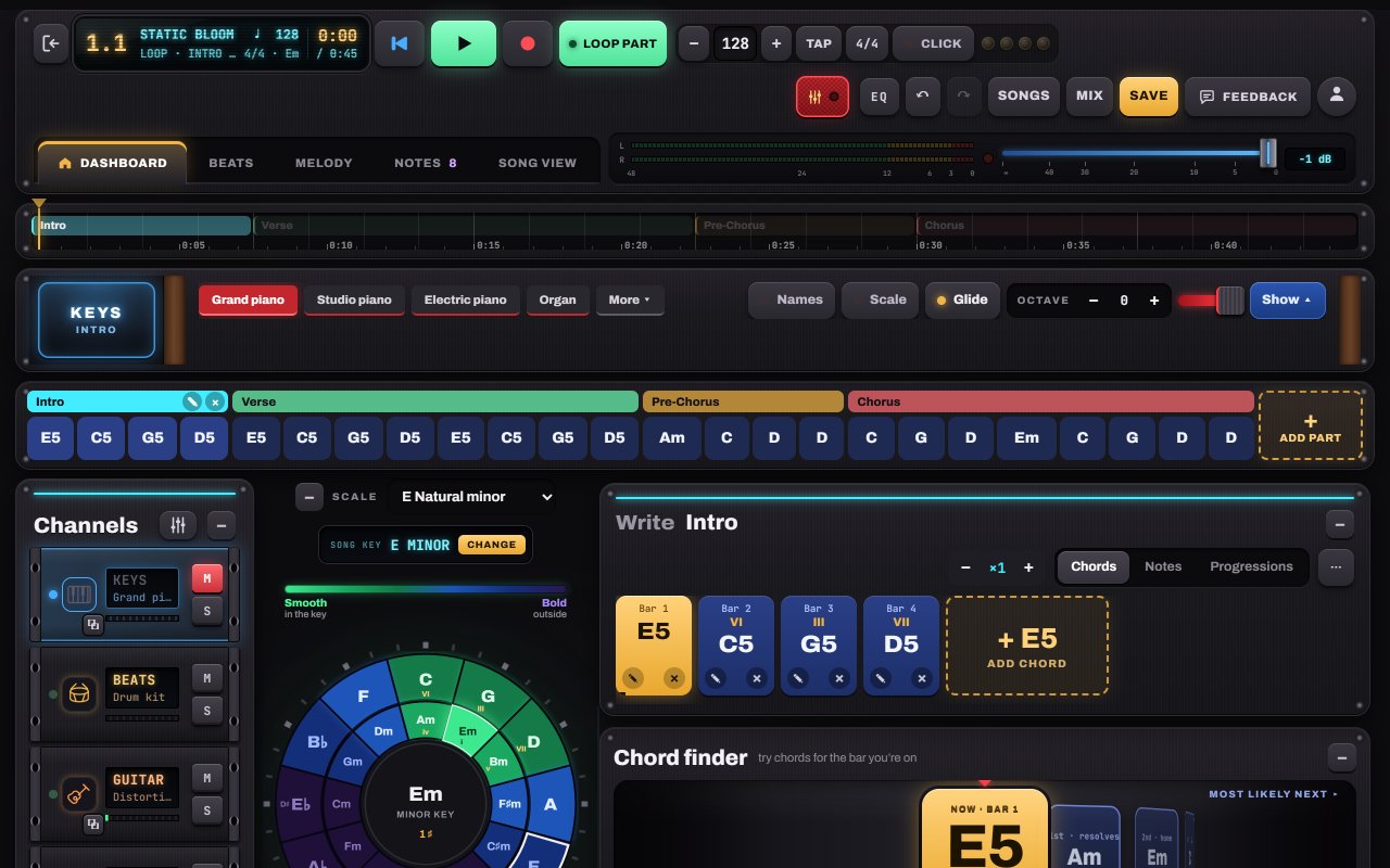 “Static Bloom” open in Notes to Play